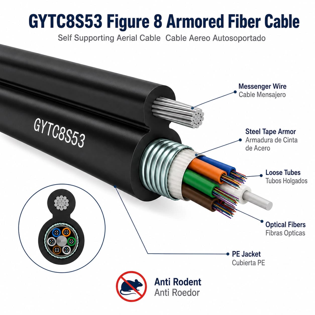 GYTC8S53 Armored Figure 8 Fiber Optic Cable detail 2