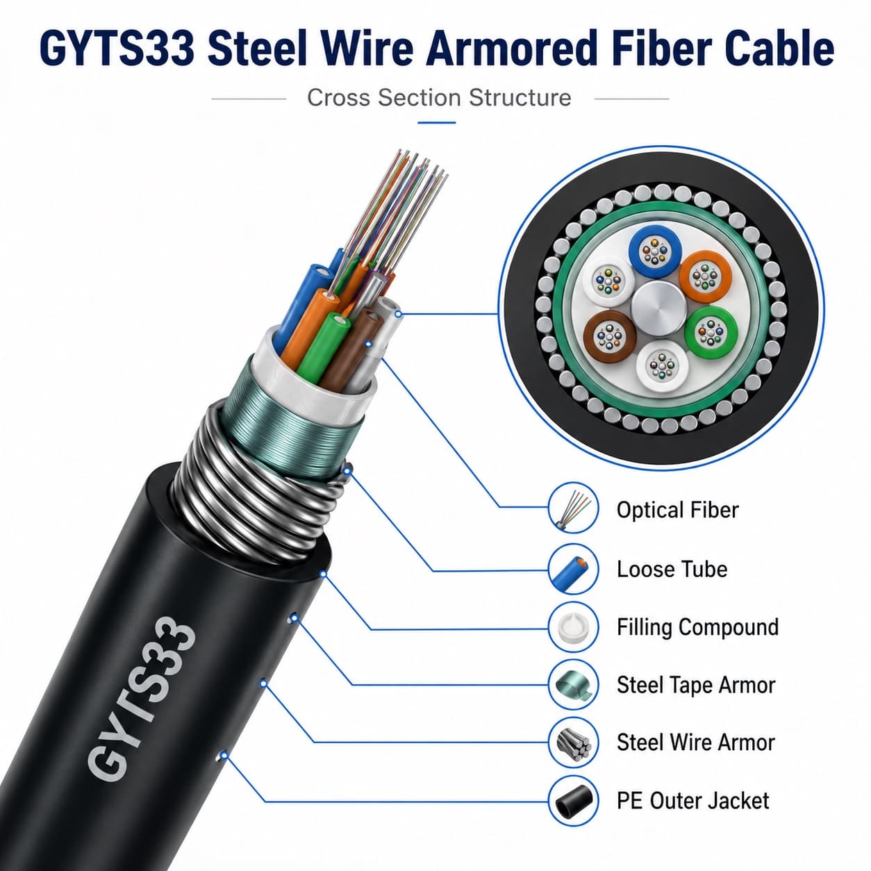 GYTS33 Steel Wire Armored Fiber Optic Cable detail 2