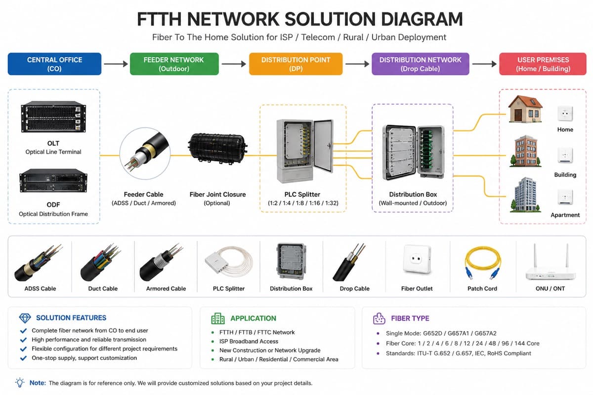 Complete FTTH network solution diagram